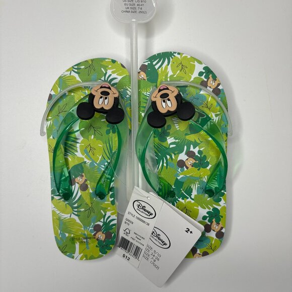Disney Collection Girls Kids Palm Tree Jungle Mickey Mouse Flip Flops Shoes NEW - Picture 1 of 6